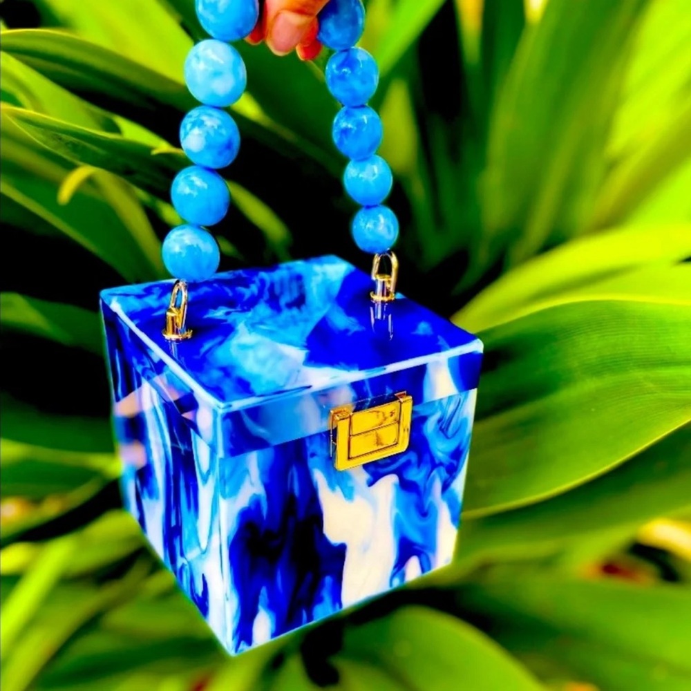 Blue Marble Acrylic Box Bag/ Unique Handbag